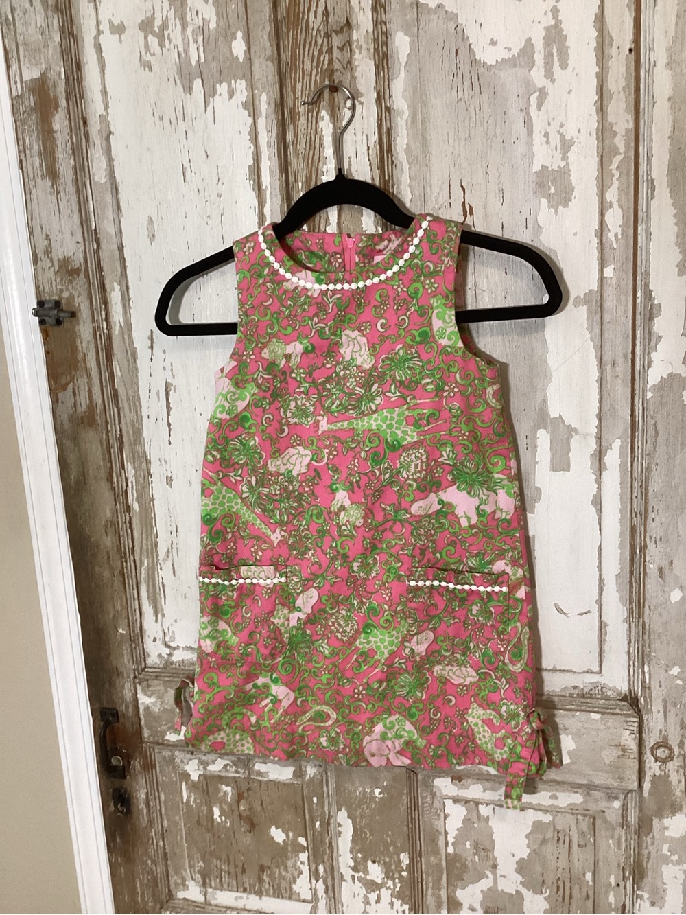 Lilly Pulitzer Girls Pink & Green Jungle Animal Shift Dress - size 7